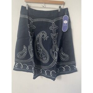 DG2 Diane Gilman Size 14 Dark Wash Blue Fit Flare A-Line Denim Embroidered Skirt